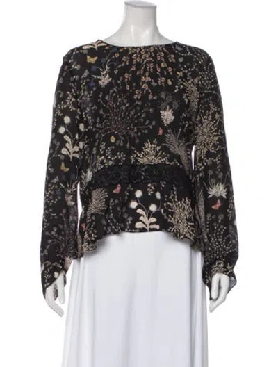 Pre-owned Chloé Floral Print Crew Neck Blouse In Black