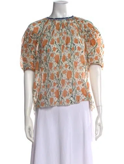 Pre-owned Chloé Floral Print Crew Neck Blouse In Neutrals