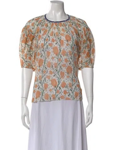 Pre-owned Chloé Floral Print Crew Neck Blouse In Orange