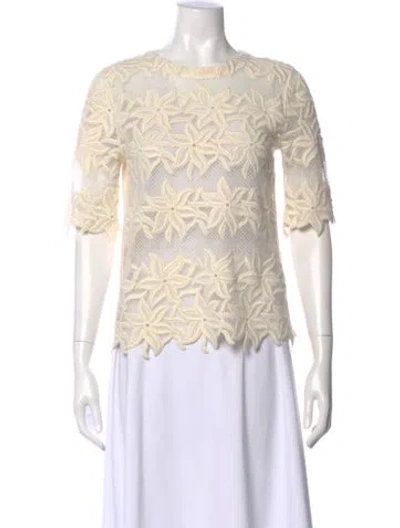 Pre-owned Chloé Floral Print Crew Neck Blouse In White