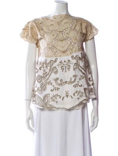 Pre-owned Chloé Floral Print Crew Neck Blouse In White