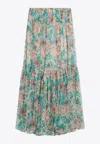 Chloé Pleated Tiered Floral-print Silk-chiffon Maxi Skirt In Beige