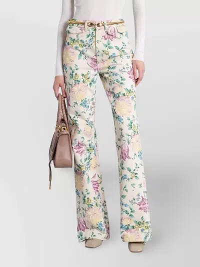 Chloé Floral Print High Waist Flared Jeans In Multi