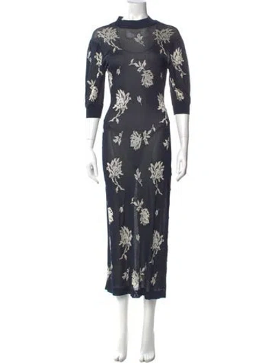Pre-owned Chloé Floral Print Long Dress In Blue