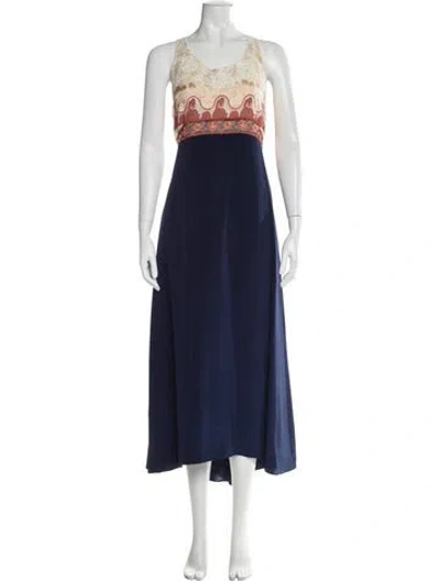 Pre-owned Chloé Floral Print Long Dress In Blue