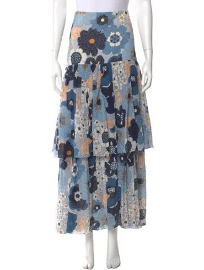 Pre-owned Chloé Floral Print Long Skirt In Blue