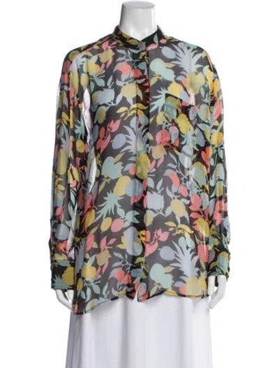 Pre-owned Chloé Floral Print Long Sleeve Blouse In Black