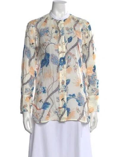 Pre-owned Chloé Floral Print Long Sleeve Blouse In White