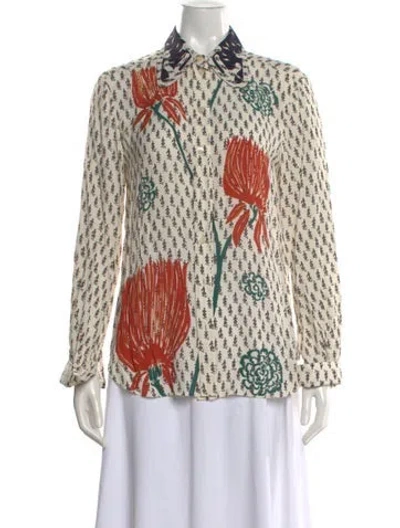 Pre-owned Chloé Floral Print Long Sleeve Blouse In White