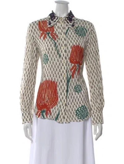 Pre-owned Chloé Floral Print Long Sleeve Top In White