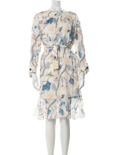 Pre-owned Chloé Floral Print Midi Length Dress In Blue/white