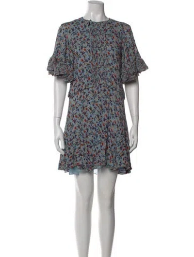 Pre-owned Chloé Floral Print Mini Dress In Blue