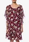 Chloé Floral Print Mini Dress In Burgundy