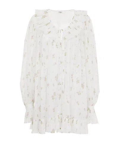 Chloé Floral-print Mini Dress In White