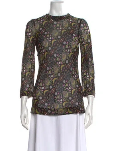 Pre-owned Chloé Floral Print Mock Neck Blouse In Black