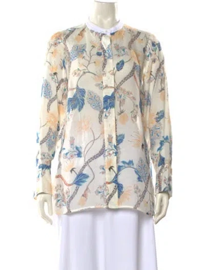 Pre-owned Chloé Floral Print Mock Neck Blouse In White