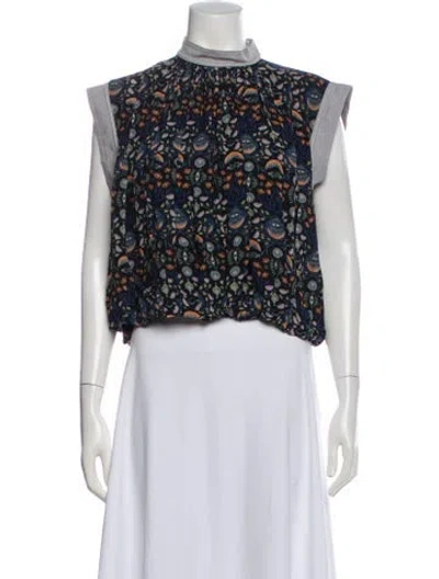 Pre-owned Chloé Floral Print Mock Neck Blouse In White
