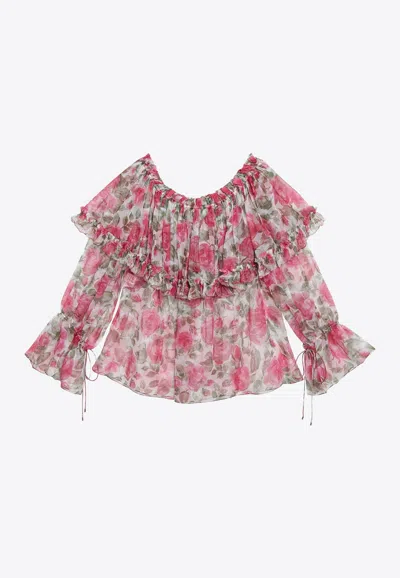 Chloé Floral Print Off-shoulder Top In Multi