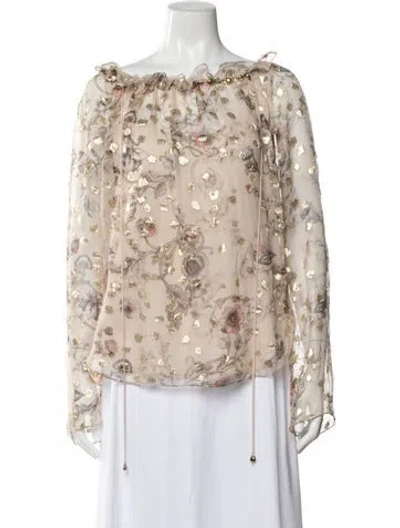 Pre-owned Chloé Floral Print Off-the-shoulder Blouse