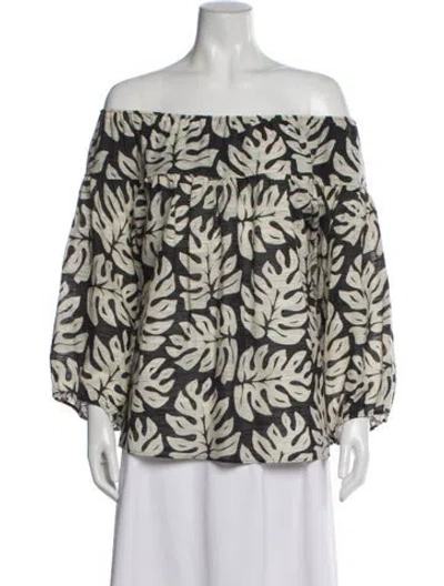 Pre-owned Chloé Floral Print Off-the-shoulder Blouse In Gray