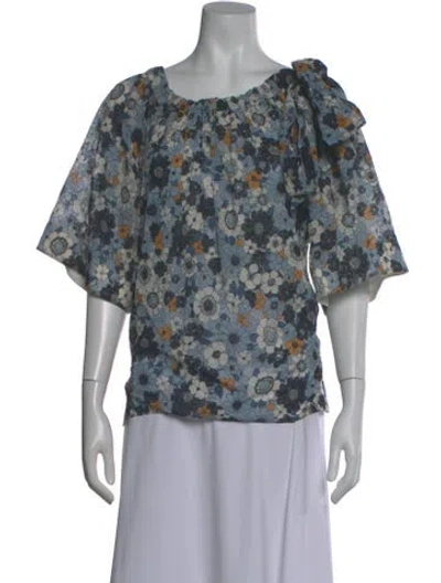 Pre-owned Chloé Floral Print Off-the-shoulder Top In Blue