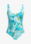 Chloé White And Blue Aqua Flower-print Lycra One-piece Swimsuit In Blue
