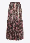 Chloé Sheer Overlay Tiered Floral Skirt
