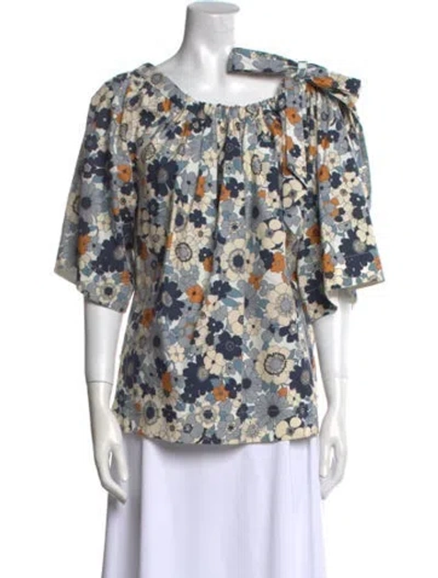 Pre-owned Chloé Floral Print Scoop Neck Blouse In Blue