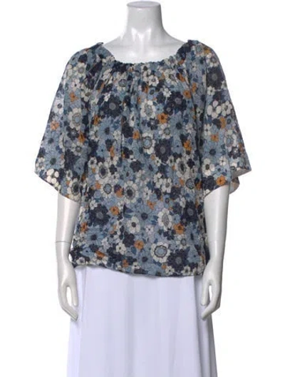 Pre-owned Chloé Floral Print Scoop Neck Blouse In Blue