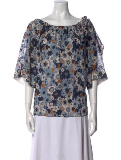 Pre-owned Chloé Floral Print Scoop Neck Blouse In Blue