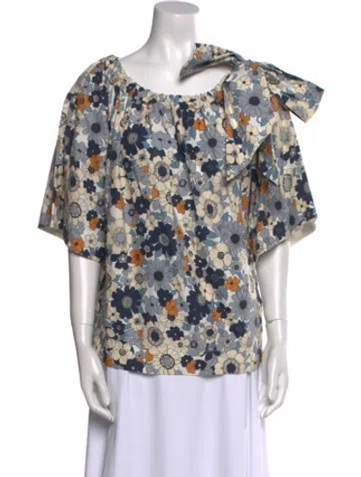 Pre-owned Chloé Floral Print Scoop Neck Blouse In Blue
