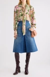 Chloé Floral Print Silk Charmeuse Top In Green