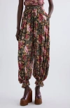 Chloé Fluid Pleated Floral Print Pants In Black