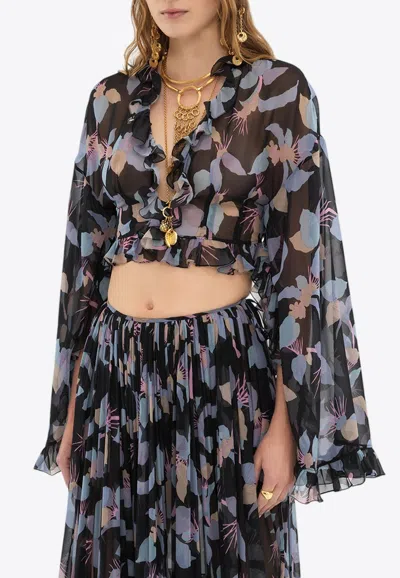 Chloé Floral Print Silk Georgette Cropped Top In Multicolor