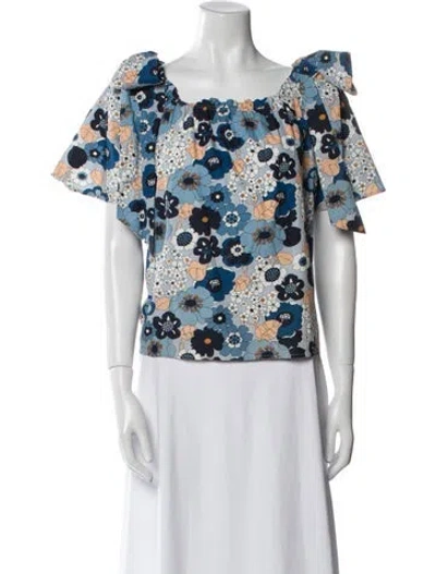Pre-owned Chloé Floral Print Square Neckline Blouse In Blue