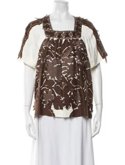 Pre-owned Chloé Floral Print Square Neckline Blouse In Brown