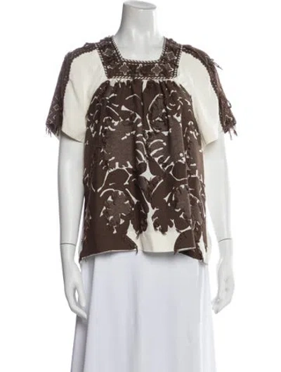 Pre-owned Chloé Floral Print Square Neckline Top In White