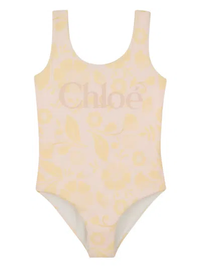 Chloé Kids' Floral Print Swimsuit In Pink