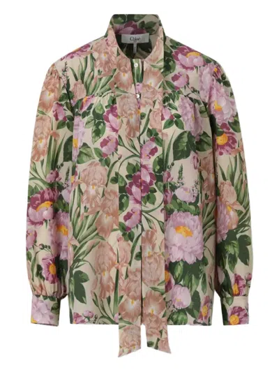 CHLOÉ FLORAL-PRINT TIE-NECK BLOUSE