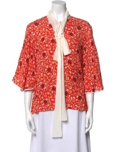 Pre-owned Chloé Floral Print Tie Neck Blouse In Red