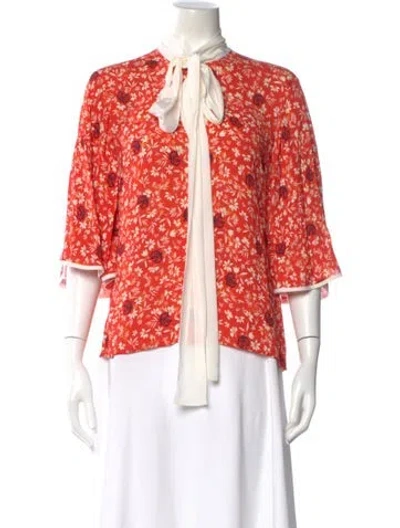 Pre-owned Chloé Floral Print Tie Neck Blouse W/ Tags In Red