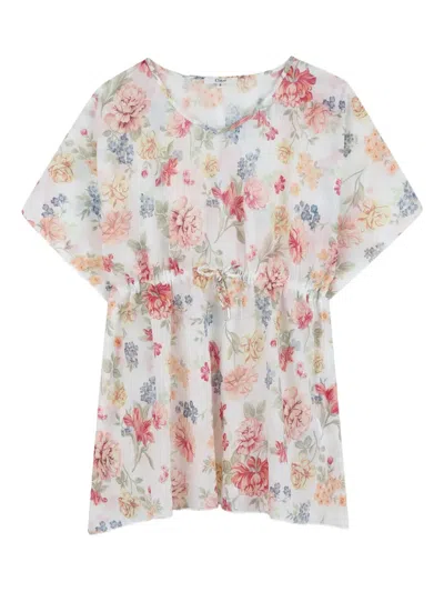 Chloé Kids' Floral-print Tie-waist Dress In White