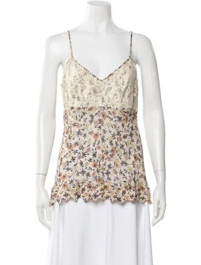 Pre-owned Chloé Floral Print V-neck Blouse In Neutral