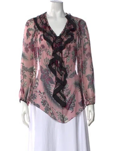 Pre-owned Chloé Floral Print V-neck Blouse In Pink