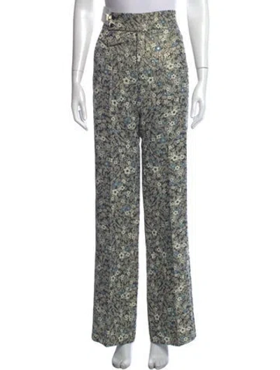Pre-owned Chloé Floral Print Wide Leg Pants W/ Tags In Blue/metallic
