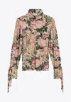 Chloé Turtleneck Jersey Wool Sweater With Floral Print Women In Gold