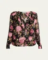 Chloé V-neck Floral Print Ruffled Blouse In Black