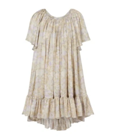 Chloé Floral Ruffled Silk Charmeuse Minidress In Neutral