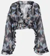 Chloé Floral Print Silk Georgette Cropped Top In Black