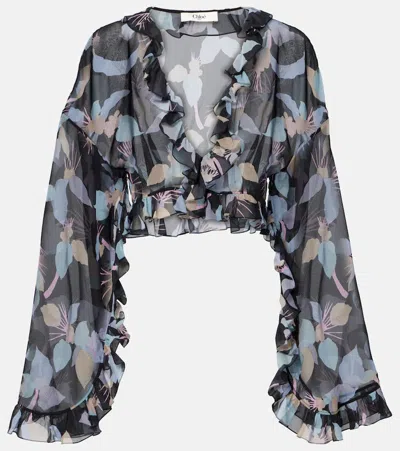 CHLOÉ CHLOÉ FLORAL RUFFLED SILK TOP